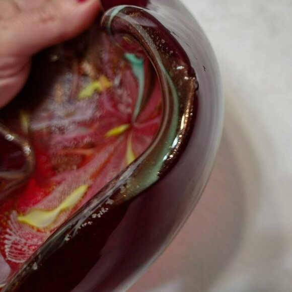 Vintage MCM Murano Red Glass Ashtray, AVEM Italy Tutti Frutti Dish, Italian Art - Picture 10 of 11